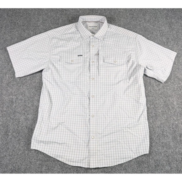 Poncho Western Pearl Snap Shirt Mens Medium Reg Fit Gray Plaid Short Sleeve - Picture 2 of 11